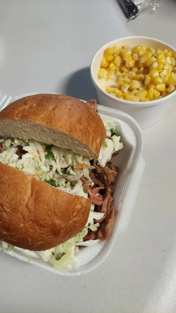 Brisket Sandwich with Cream Corn